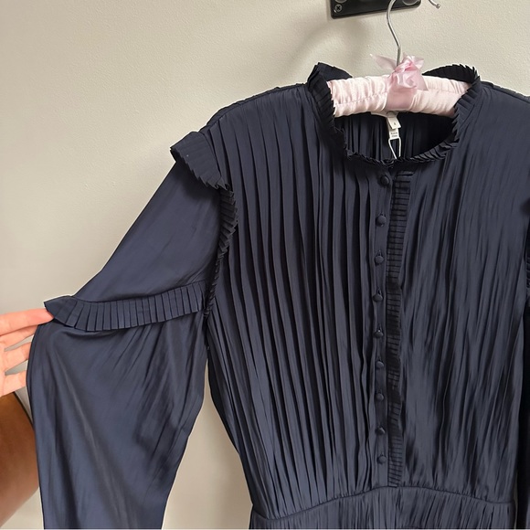 Joie Jazelle Pleated Ruffle Flounce Dress Navy, Size 4 - Picture 11 of 17